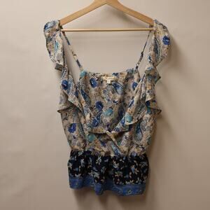 Nine Britton NWT Women Size M Blue Floral Cami Top Ruffles Snap Front Skirted